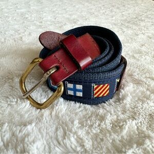 Preston Belt Mens 42 Blue Sailing Flags Nautical Boating Sailor Brass Buckle Adj